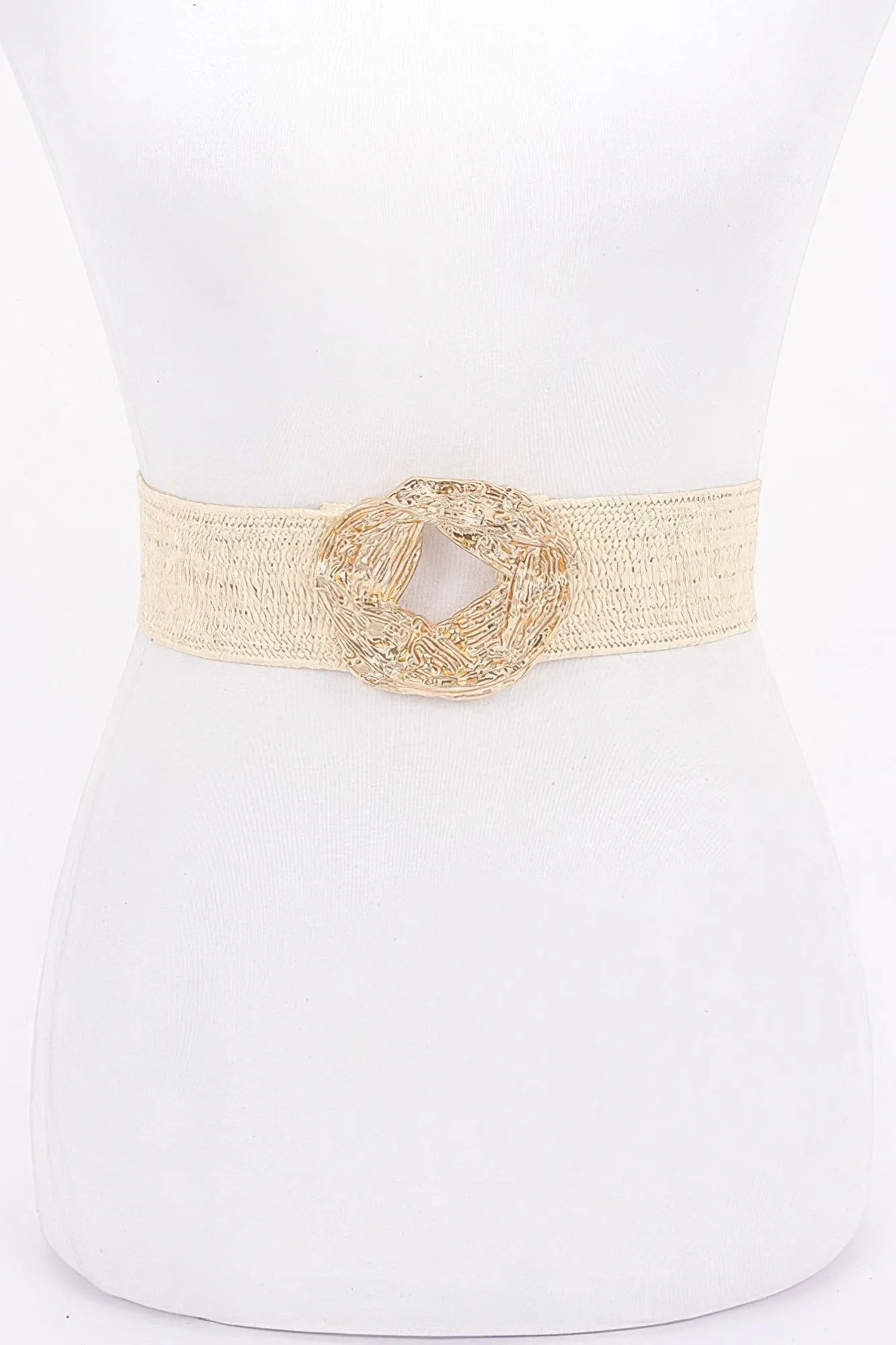Metal Buckle Elastic Faux Straw Belt