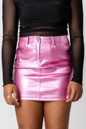 Metallic faux leather mini skirt metallic pink