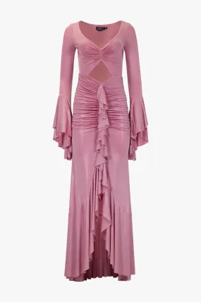 Metallic Jersey Ruched Maxi Dress
