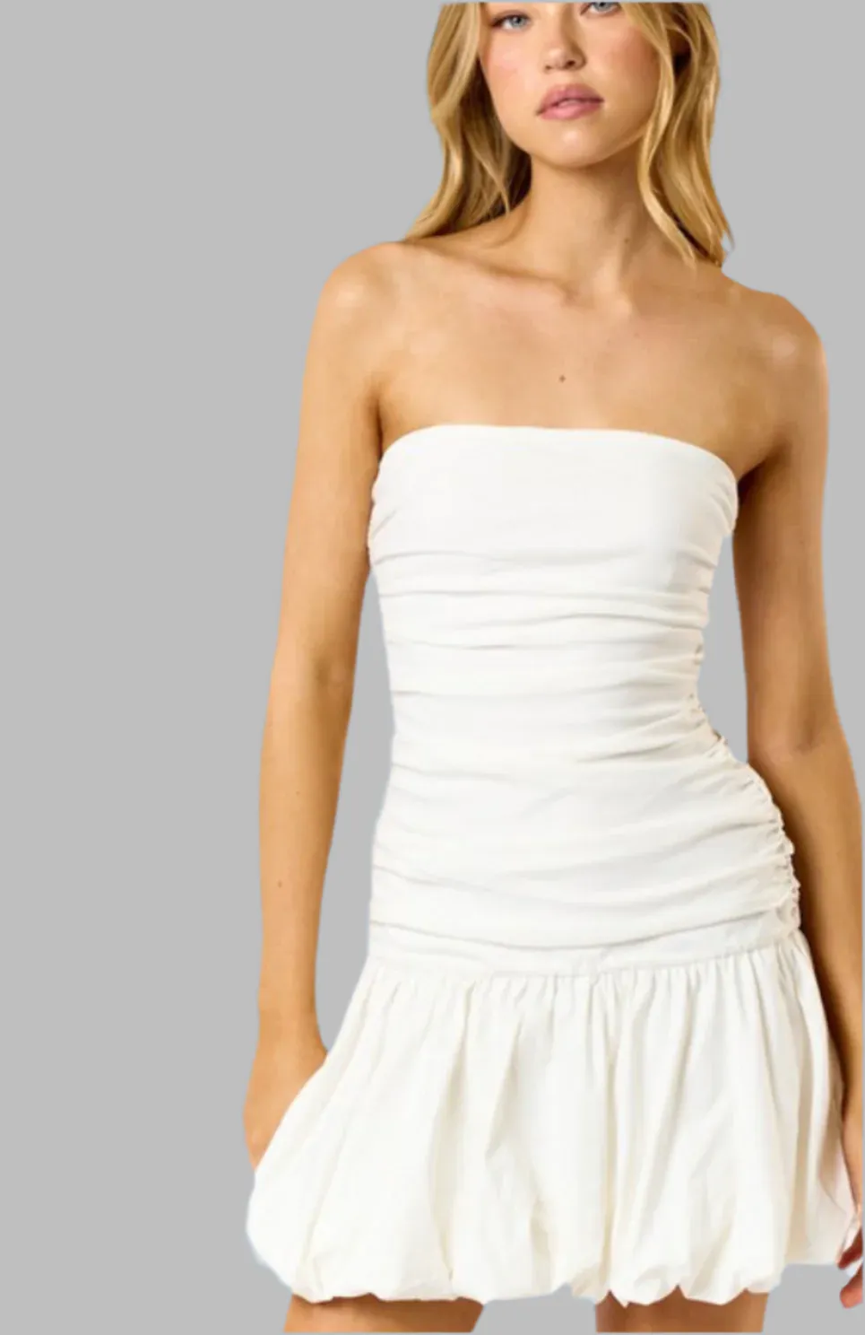 Milly bubbled hem tube ruched mini dress , black- white