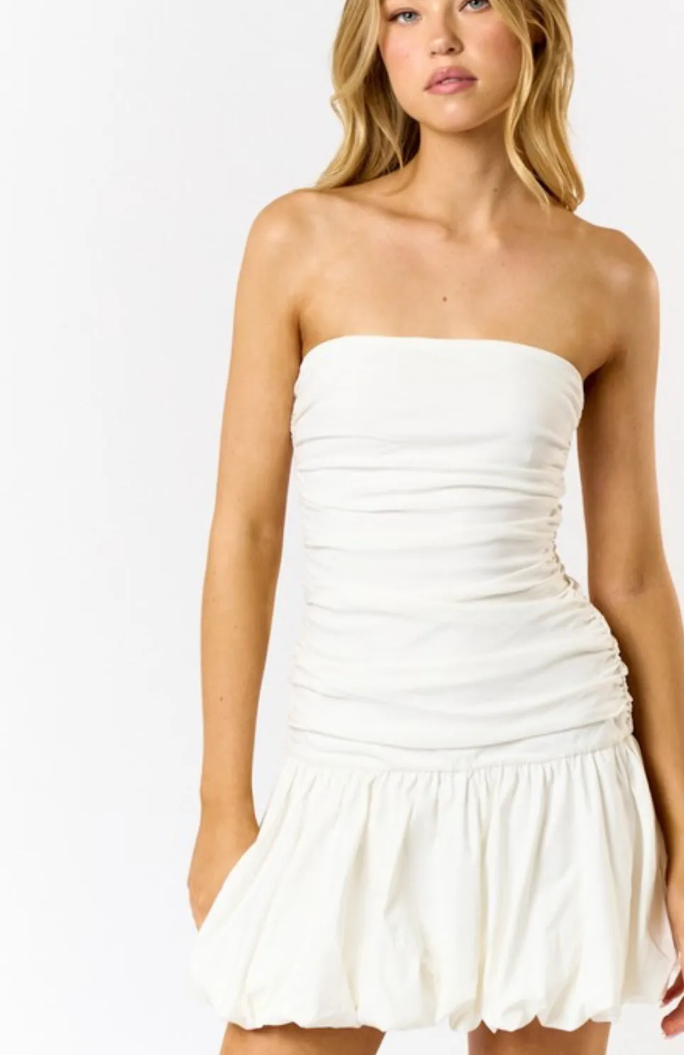 Milly bubbled hem tube ruched mini dress , black- white