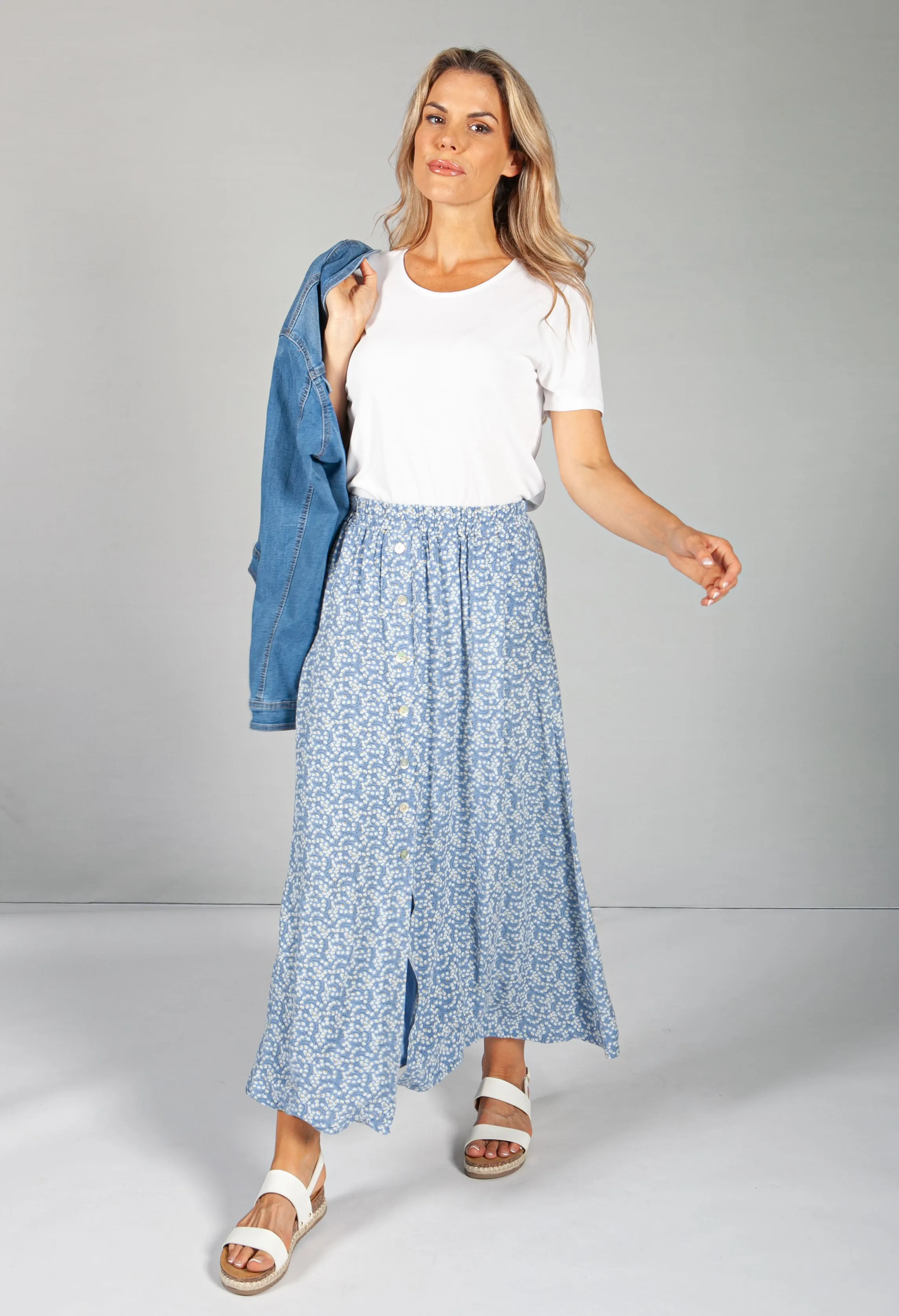 Mini Bloom Faux Button Down Skirt in Afternoon Sky Blue