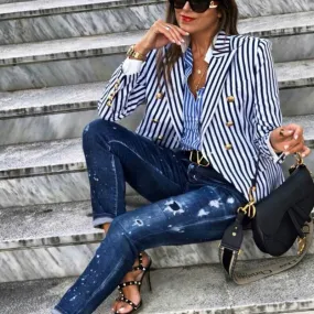 OL Striped Double Breasted Blazer