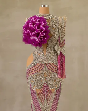 Olara One-Shoulder Dress Embellished with Stones