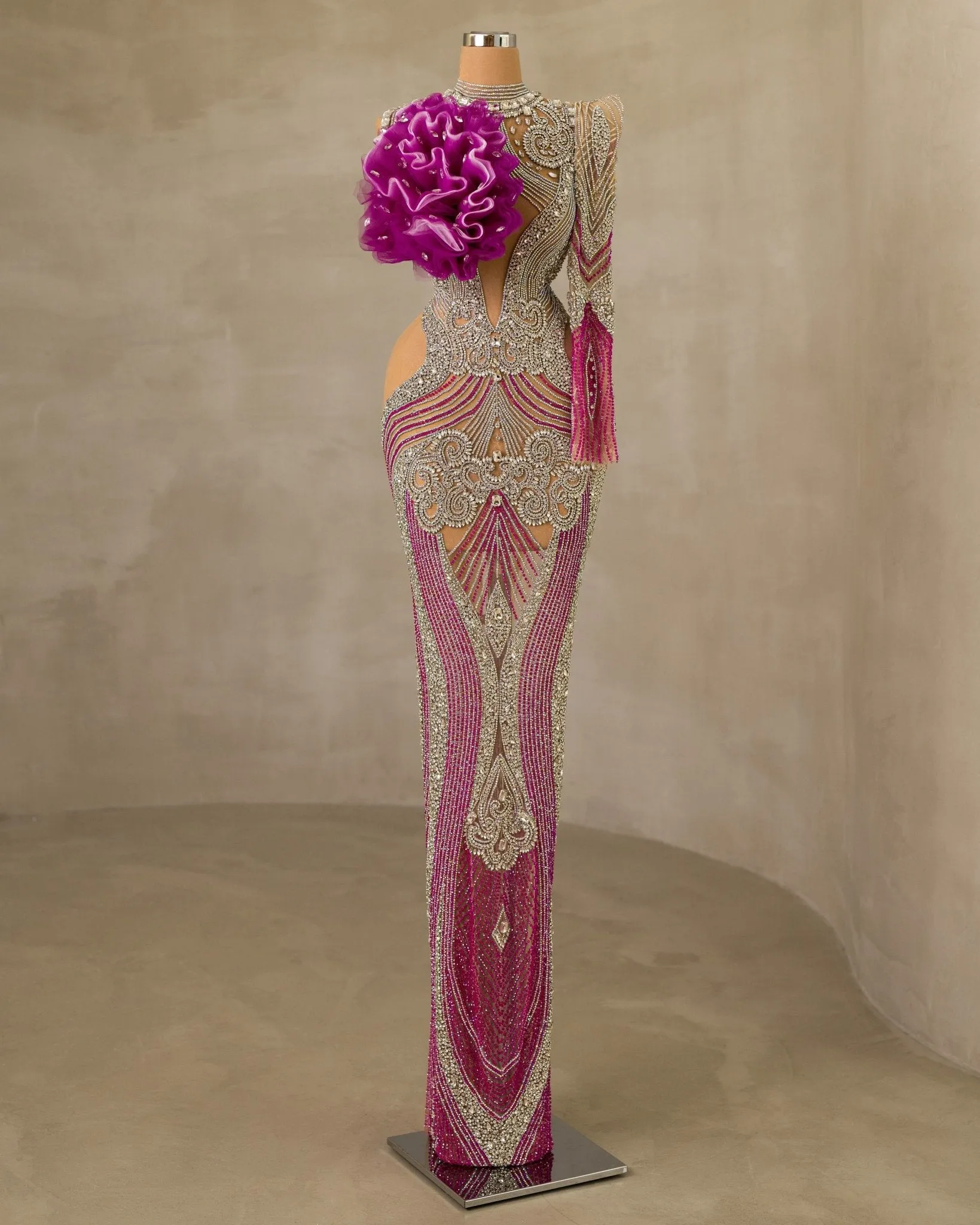 Olara One-Shoulder Dress Embellished with Stones