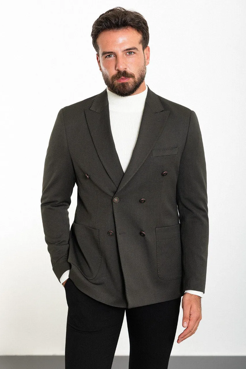 Oliver Slim Fit Double Breasted Charcoal Blazer