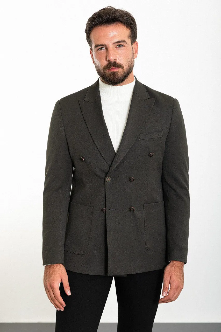 Oliver Slim Fit Double Breasted Charcoal Blazer