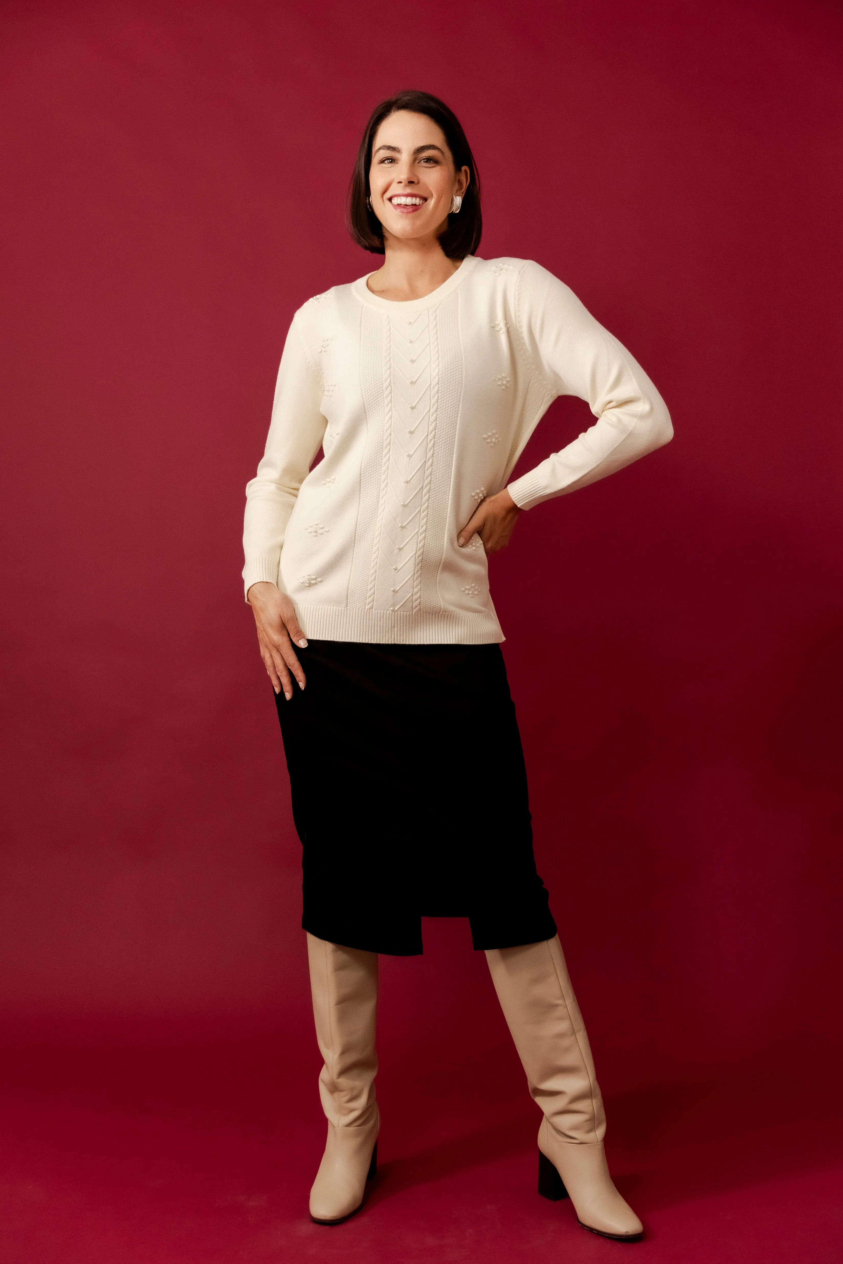 OMA Cream Wool Blend Crew Neck Jumper