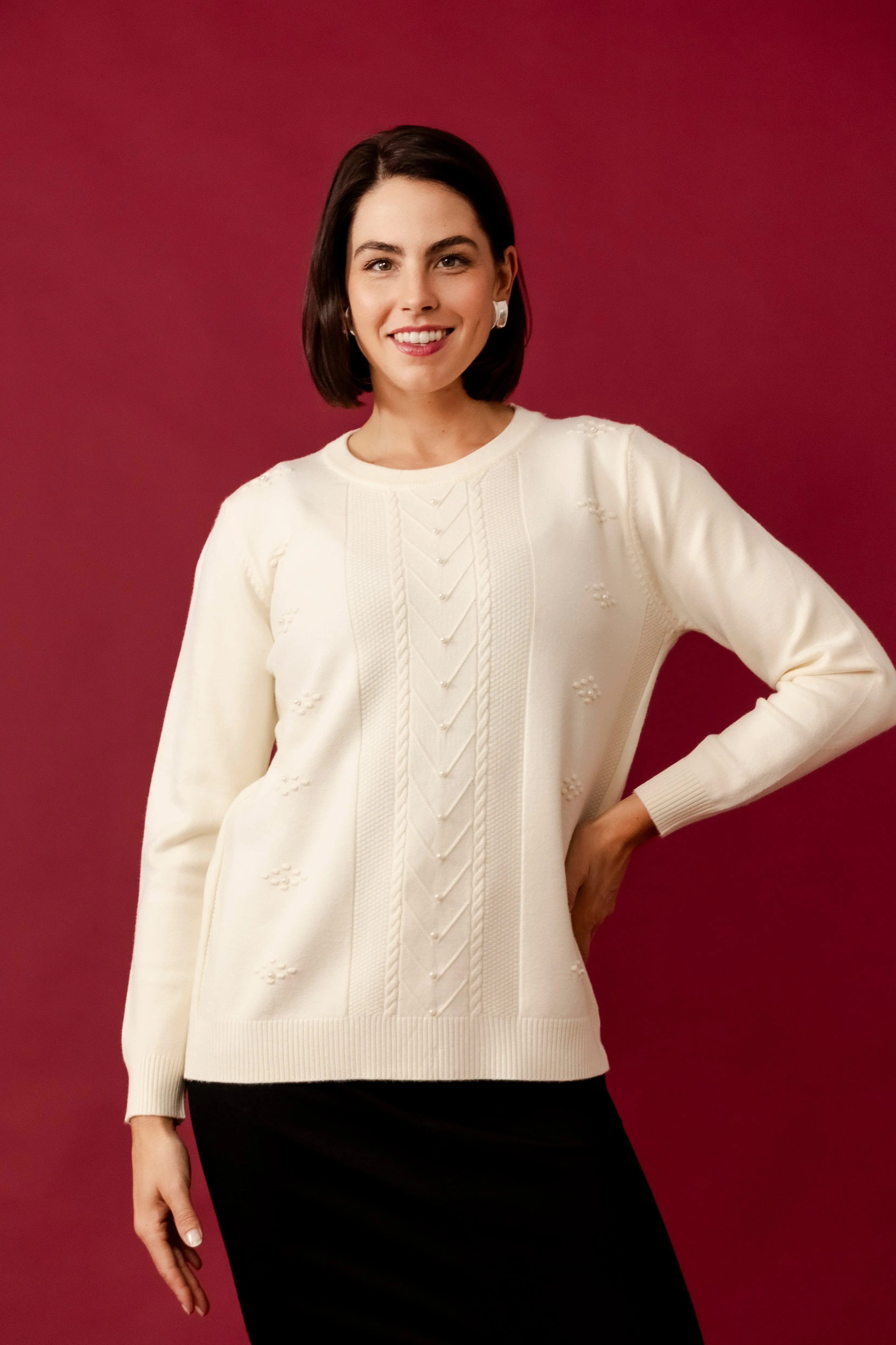 OMA Cream Wool Blend Crew Neck Jumper