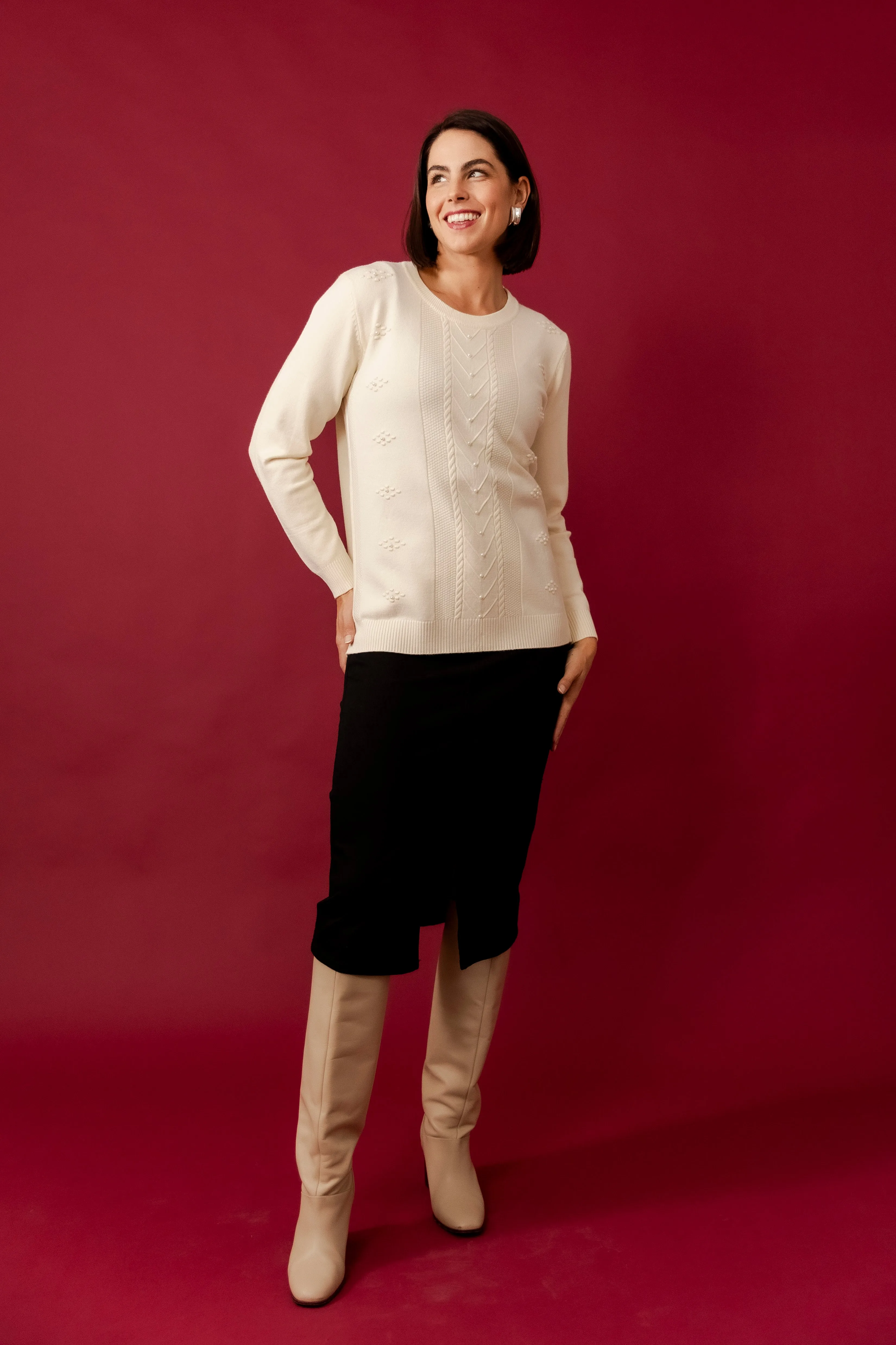 OMA Cream Wool Blend Crew Neck Jumper