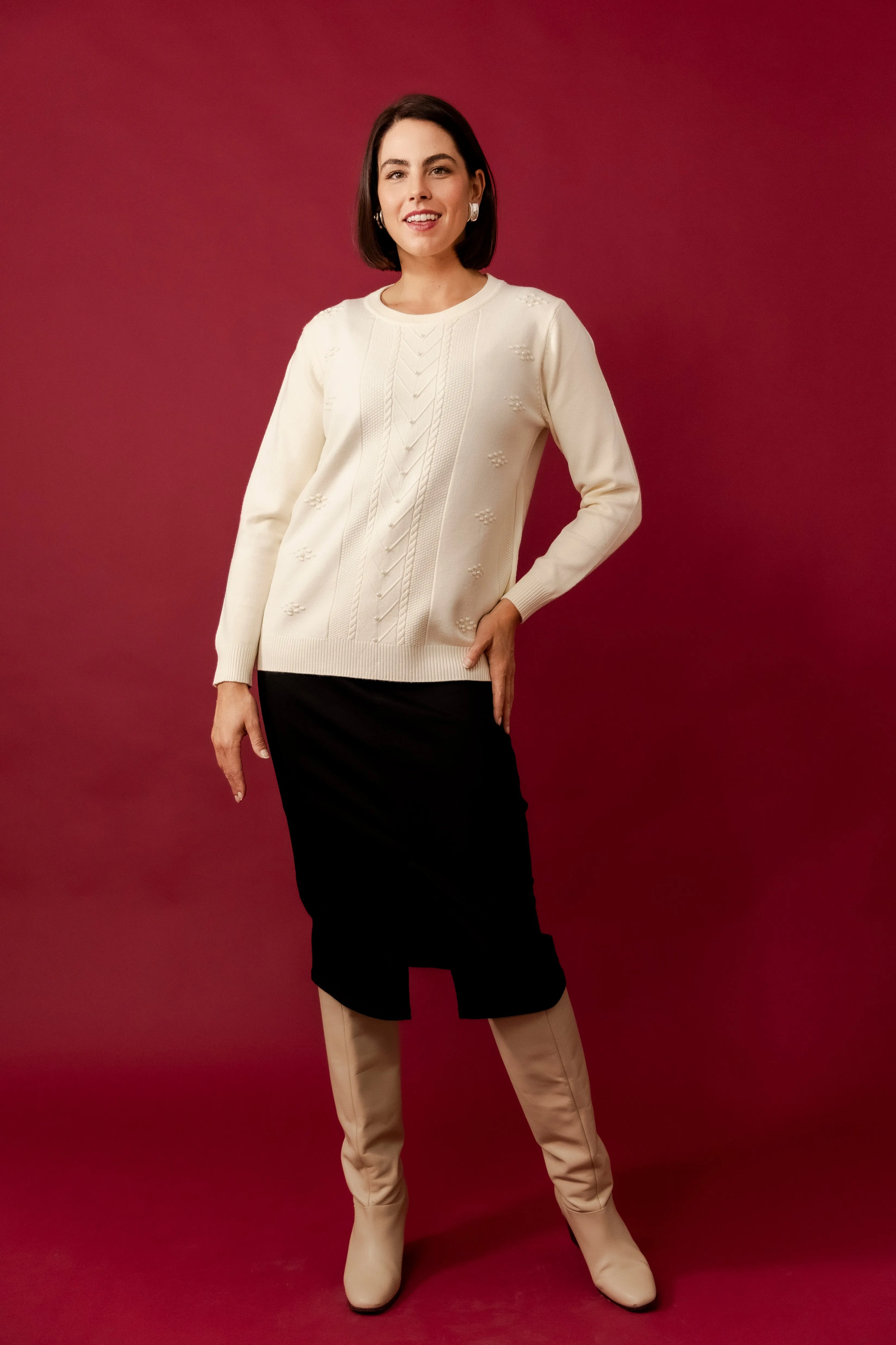 OMA Cream Wool Blend Crew Neck Jumper