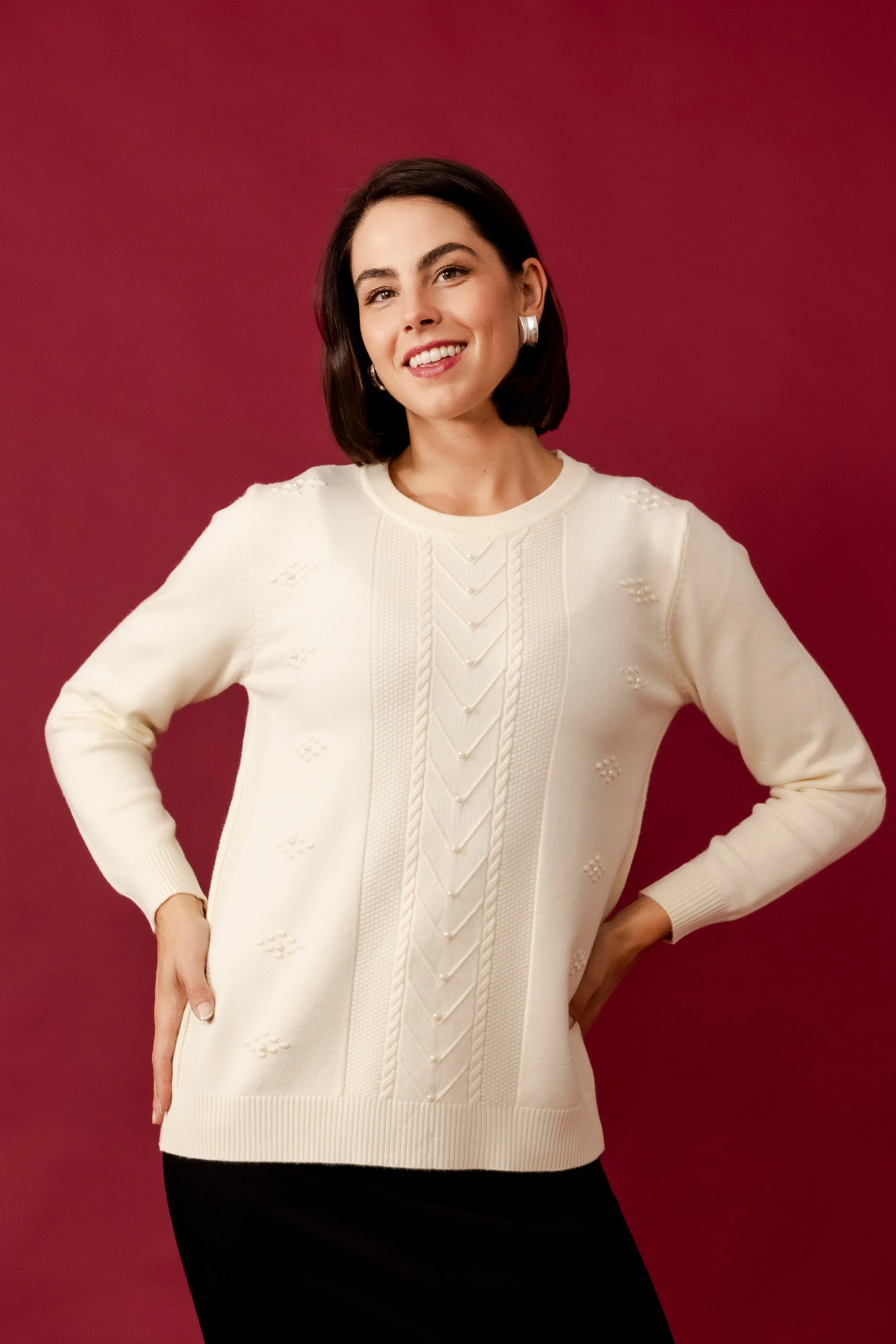 OMA Cream Wool Blend Crew Neck Jumper