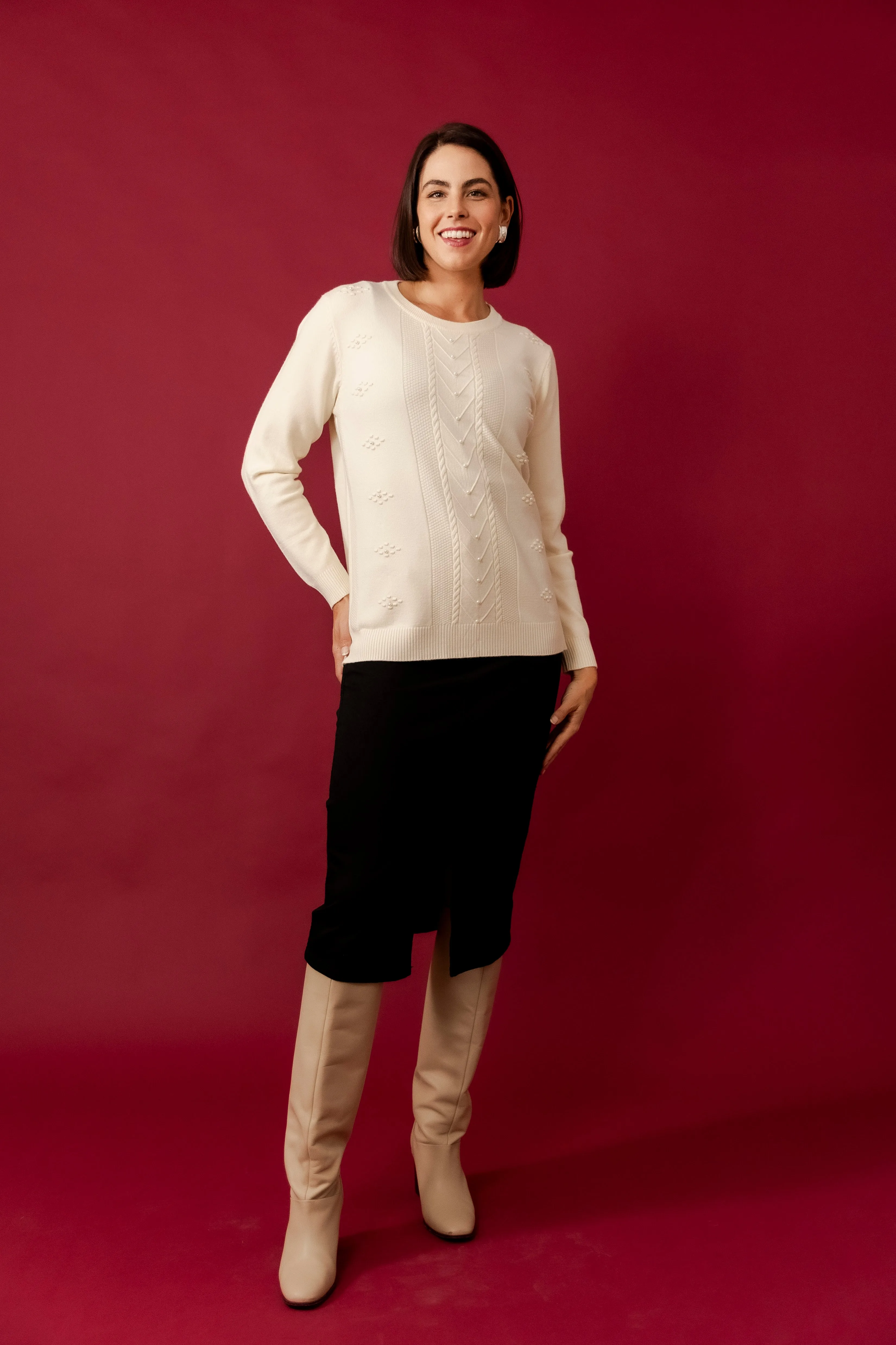 OMA Cream Wool Blend Crew Neck Jumper