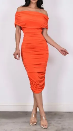 Orange Ruched Tube Dress