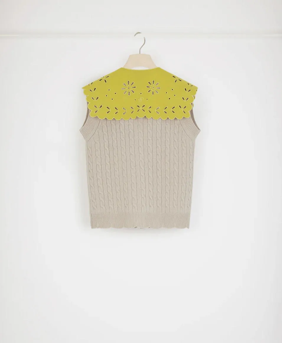 PATOU  Beige Merino Wool Cable Cardigan