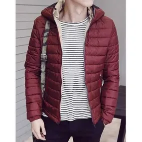 Personality Glasses Design Hooded Striped Braid Spliced Multi-Zipper Long Sleeves Men's Slim Fit Coat - Wine Red M