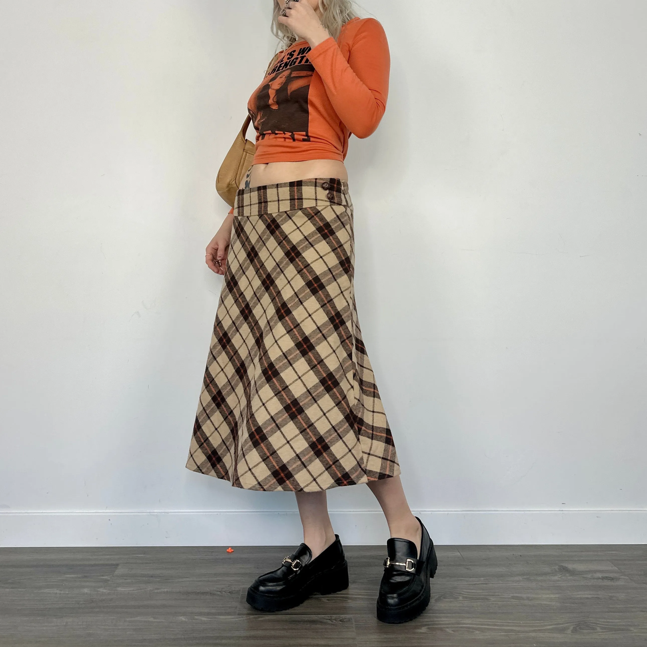 Plaid A-Line Midi Skirt (S/M)