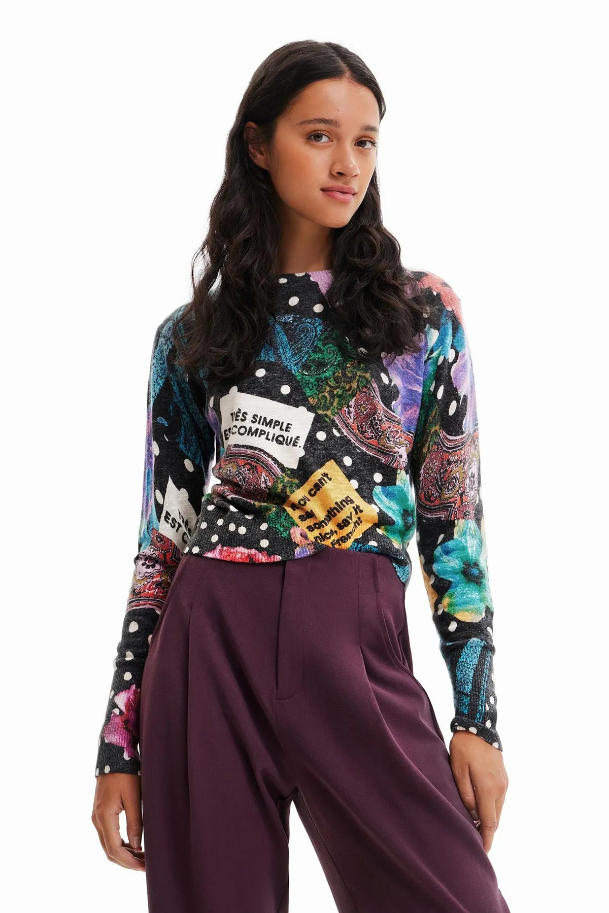 Polka Dot And Paisley Jumper In Black
