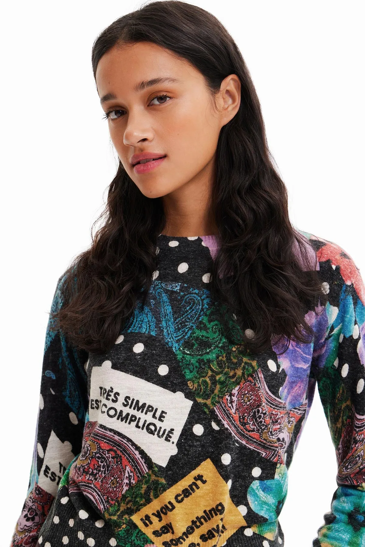 Polka Dot And Paisley Jumper In Black