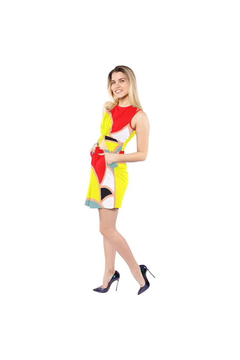 PRIMARY COLOR Sleeveless Cutout Waist Knotted Dress