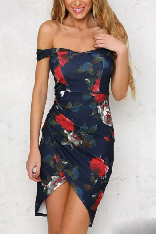 Print Off Shoulder Strapless Irregular Short Dress