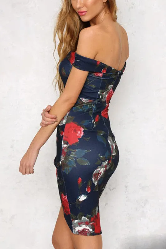 Print Off Shoulder Strapless Irregular Short Dress