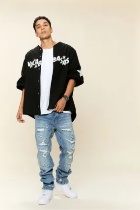 "THRASHED" STRAIGHT DENIM VINTAGE BLUE WASH