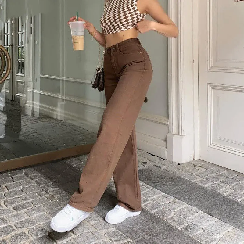 Retro Style Solid Color Straight Jeans - GlamzLife