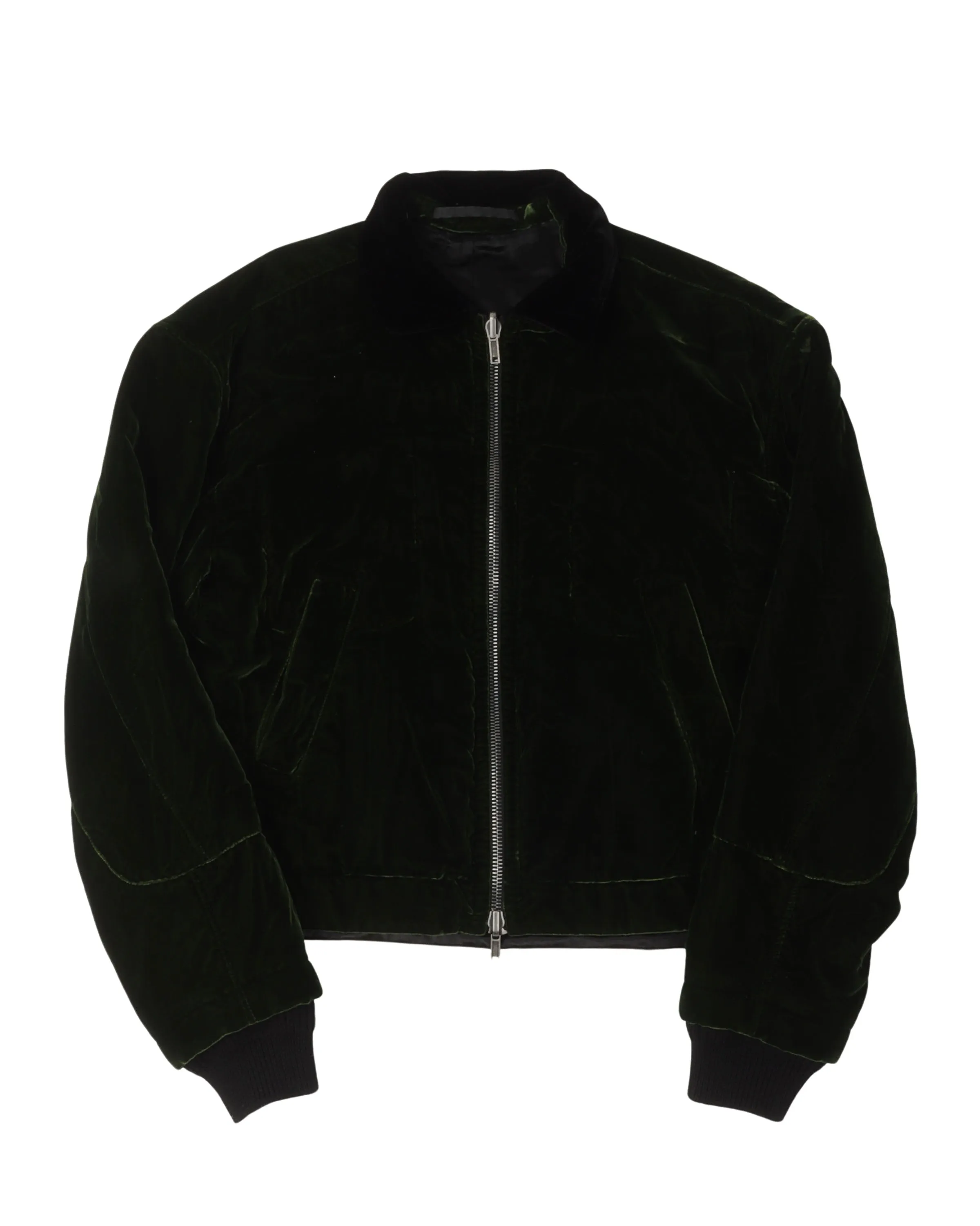 Reversible Green & Black Velour Bomber Jacket