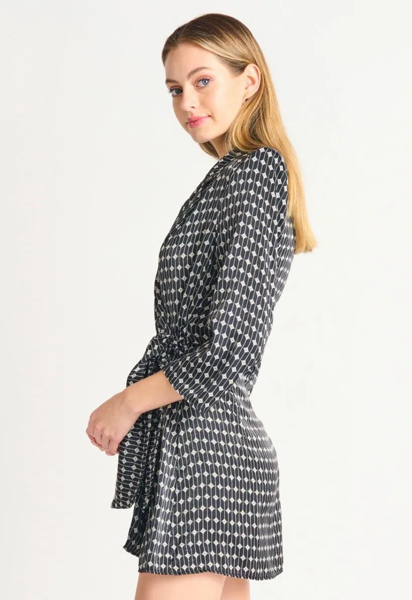 Ruched Satin Wrap Dress