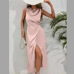 Ruched Sleeveless Midi Dress