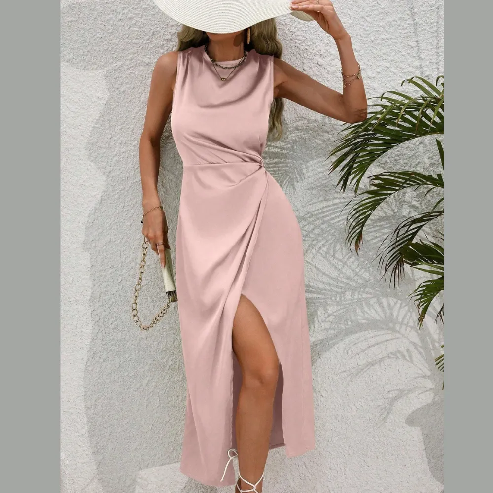 Ruched Sleeveless Midi Dress