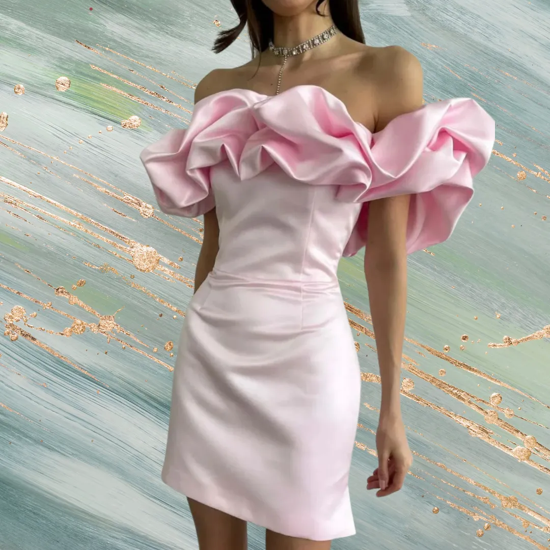 Satin Off-Shoulder Sleeveless Ruched Mini Dress