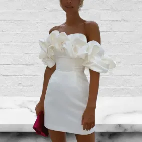 Satin Off-Shoulder Sleeveless Ruched Mini Dress