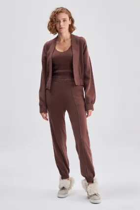 Sewing Detailed Jogger Knitwear Brown Pants