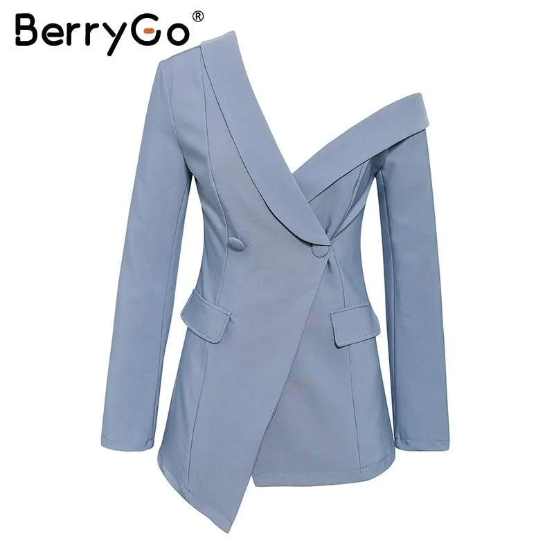 Sexy One Shoulder Women Blazers And Jackets Asymmetrical Work Winter Pure Blazers Female Office Ladies Blazer Coat