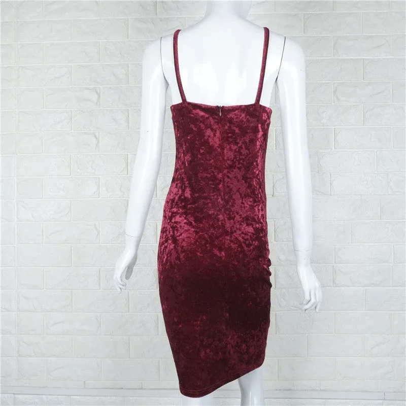 Sexy Spaghetti Strap Velvet Backless Bodycon Long Dress