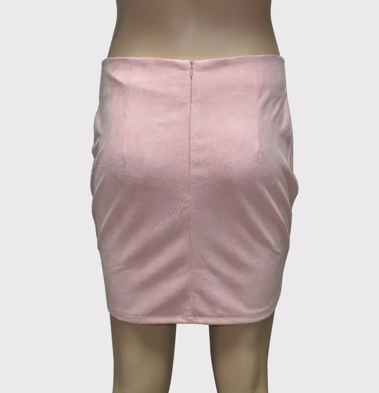 Sexy Suede Lace Up Pockets Short Bodycon Skirt