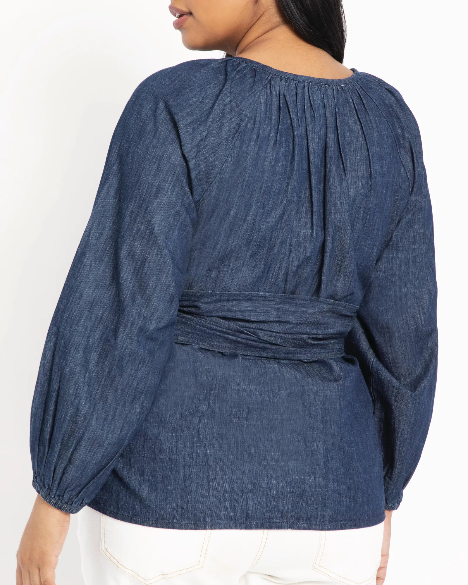 Sheina Faux Wrap Top | Dark Wash