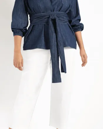 Sheina Faux Wrap Top | Dark Wash