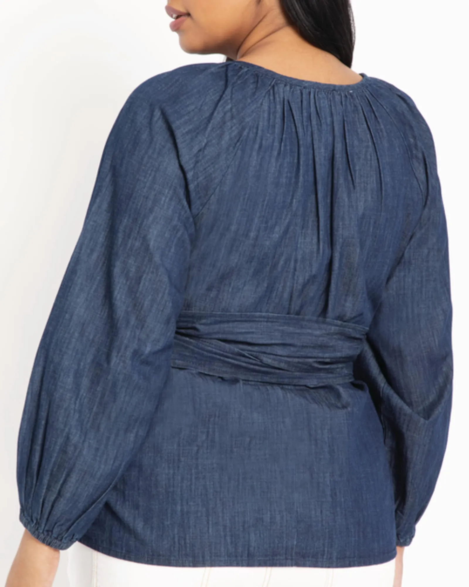 Sheina Faux Wrap Top | Dark Wash
