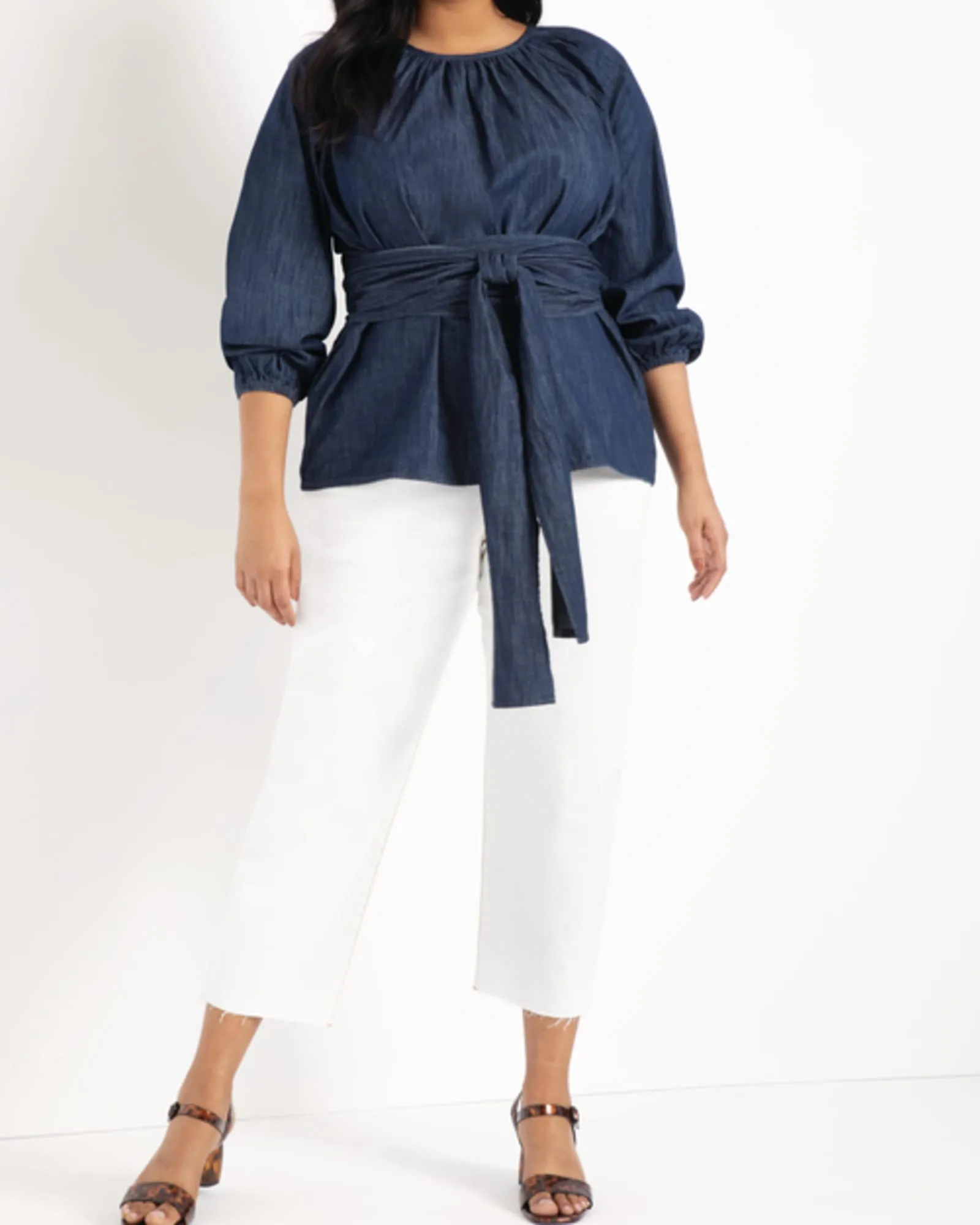Sheina Faux Wrap Top | Dark Wash