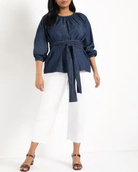 Sheina Faux Wrap Top | Dark Wash