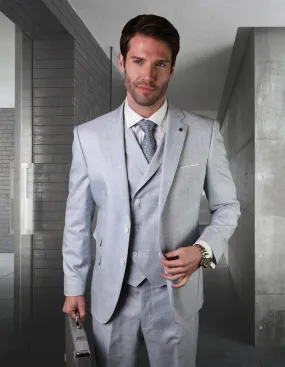 Statement Platinum 3pc Tailored Tailored Fit Solid Color Suit. Super 180\'s Italian Fabric| LANZO| Powder