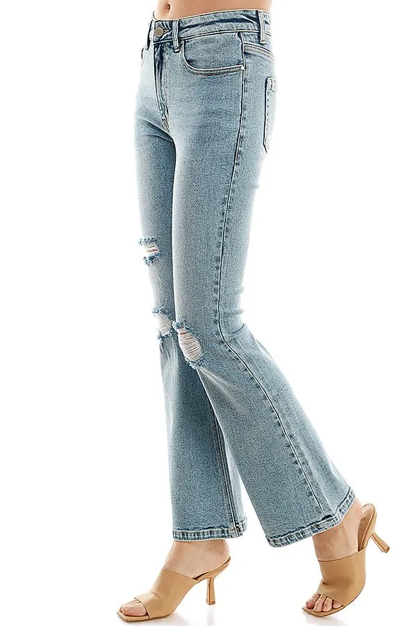 STRETCH FLARE DENIM PANTS