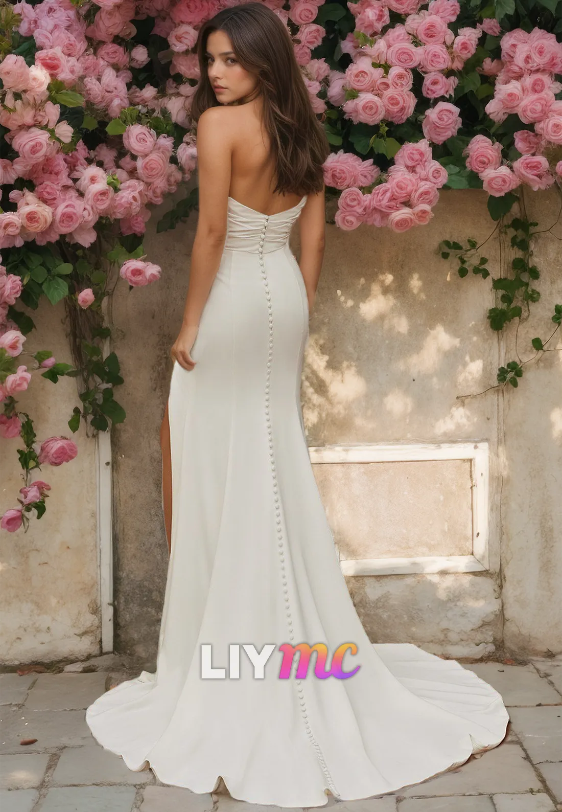 Sweetheart Sleeveless Ruched Side Slit Beach Wedding Dress