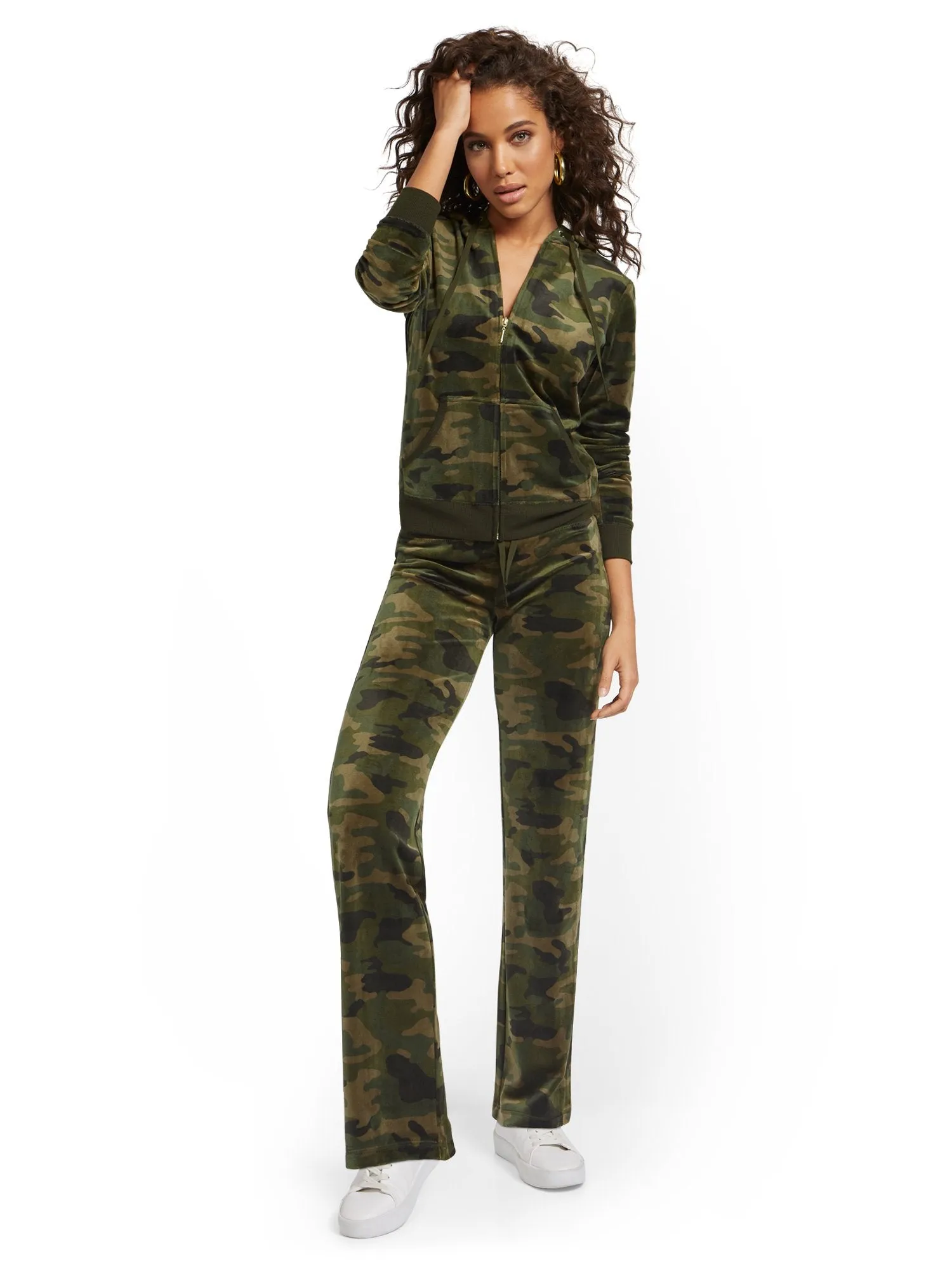 Tall Camo-Print Velour Straight-Leg Pant - Dreamy Velour Collection
