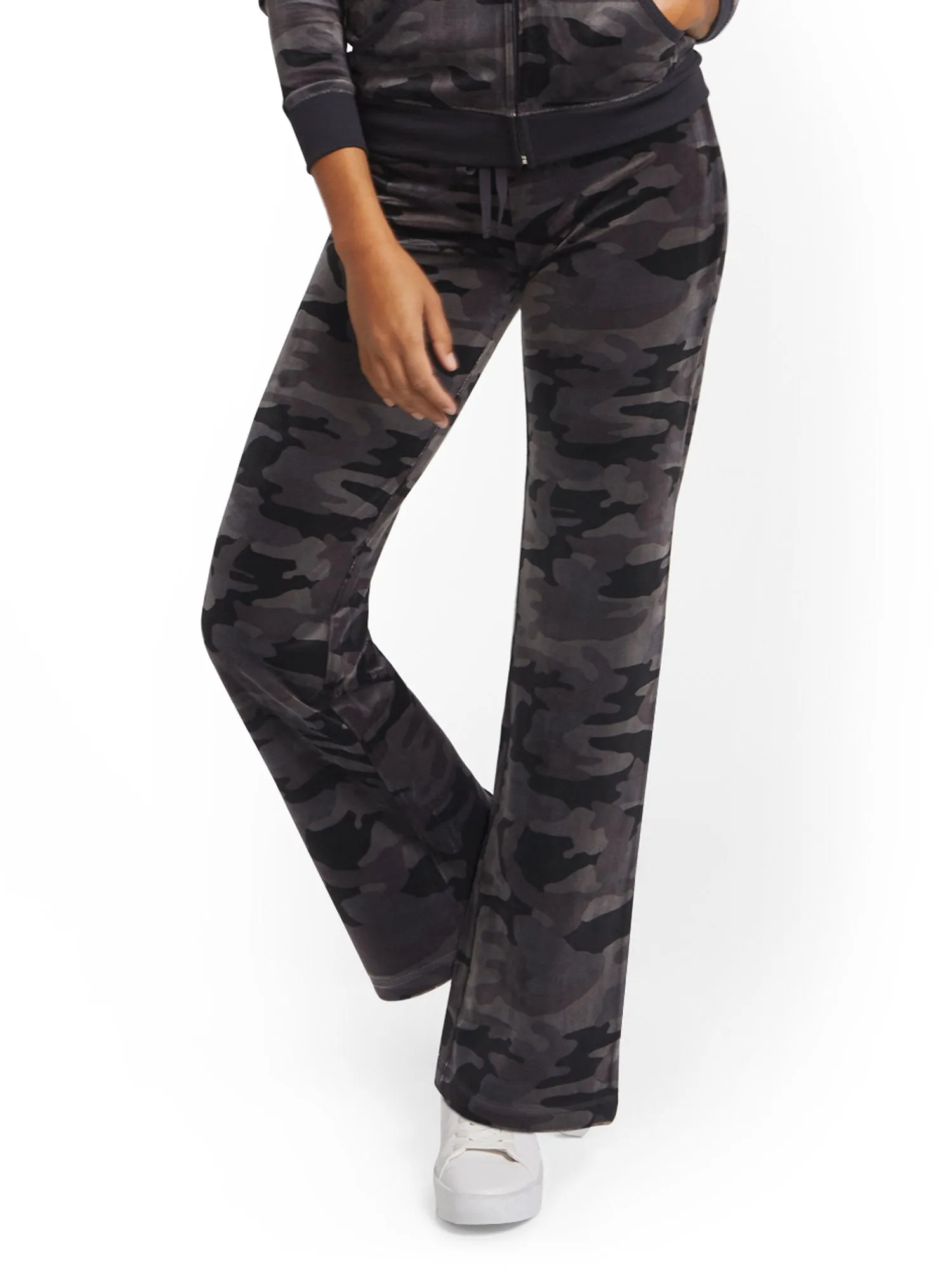 Tall Camo-Print Velour Straight-Leg Pant - Dreamy Velour Collection