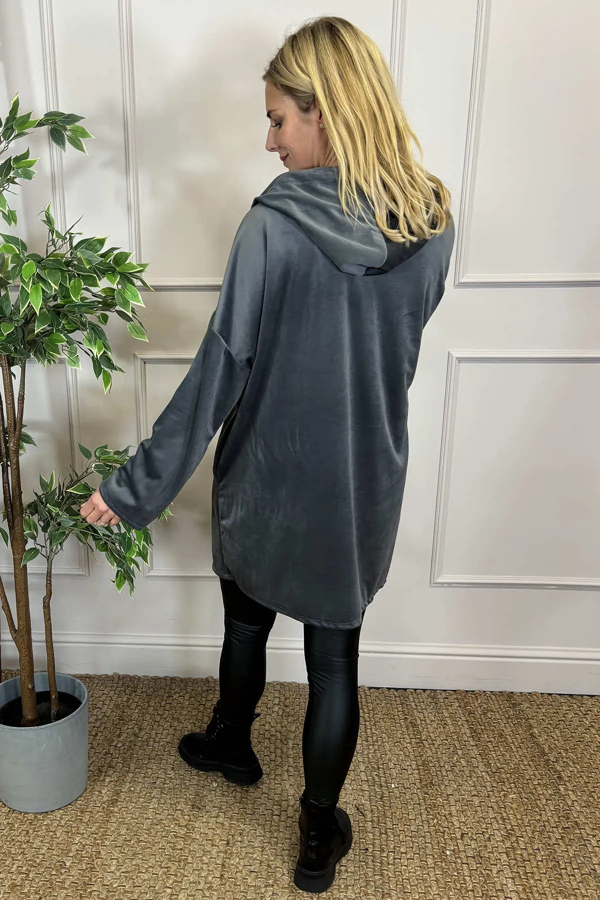 Tessa Velour Hooded Zip Jacket Mid Grey