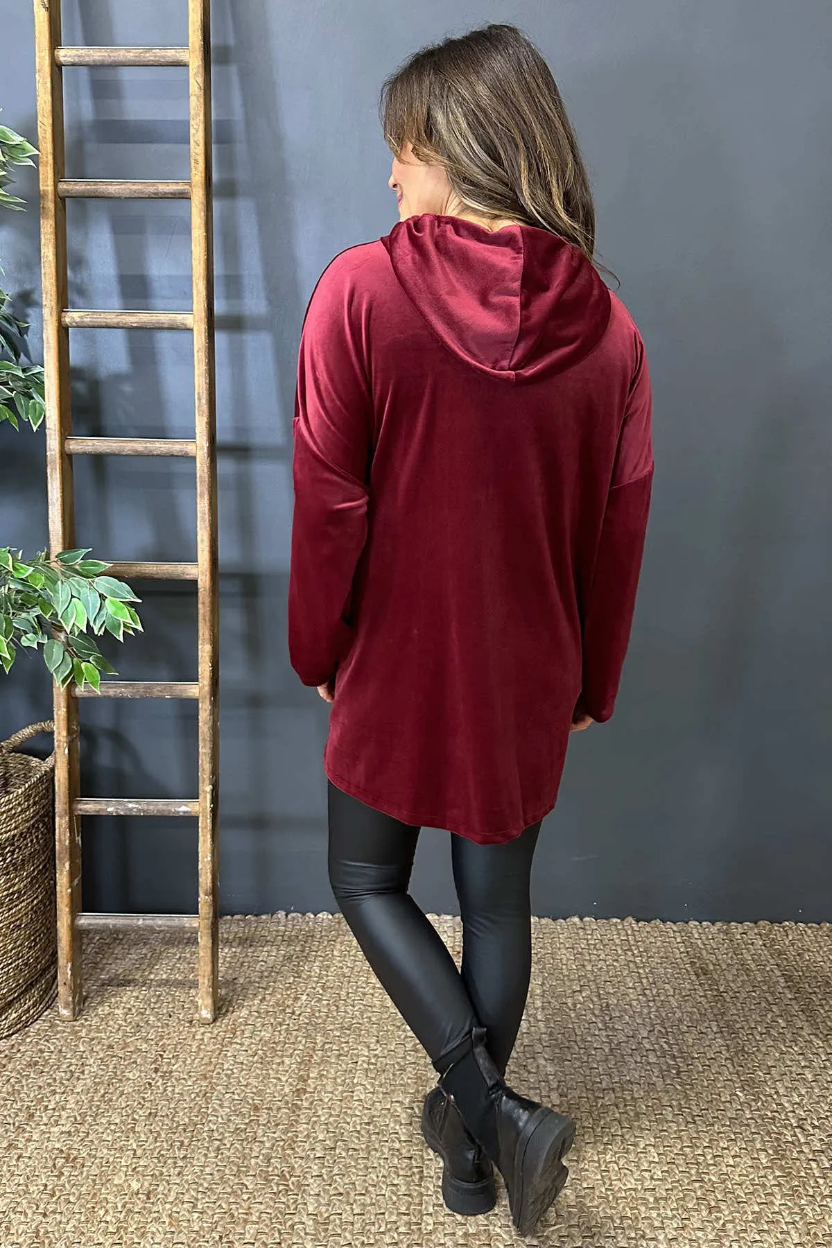 Tessa Velour Hooded Zip Jacket Wine